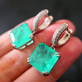 KQDANCE Square 12mm Create moissanite Pariba Emerald Drop Earrings With Green Blue Stone 18K white gold plated Jewelry wholesale